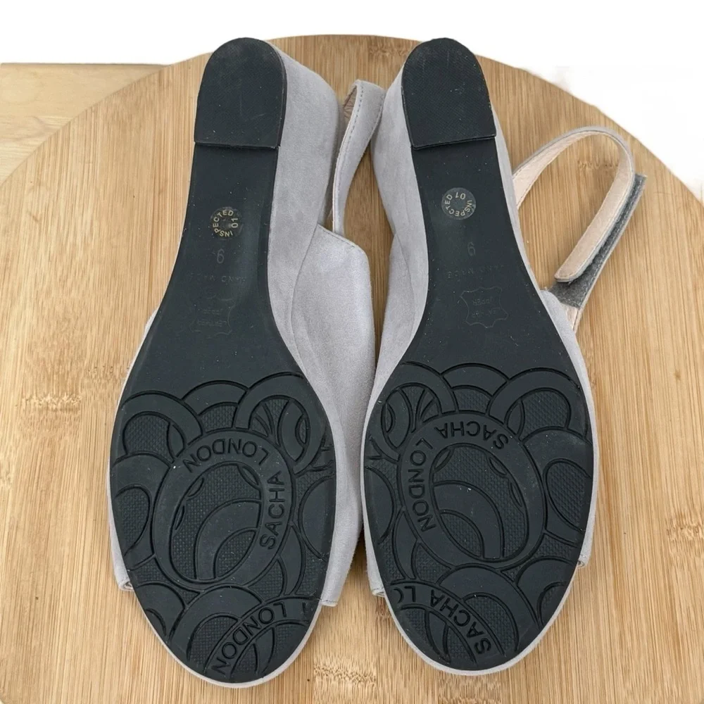 Sacha London Handmade Gray Suede Slingback Wedge Sandals Size 9
